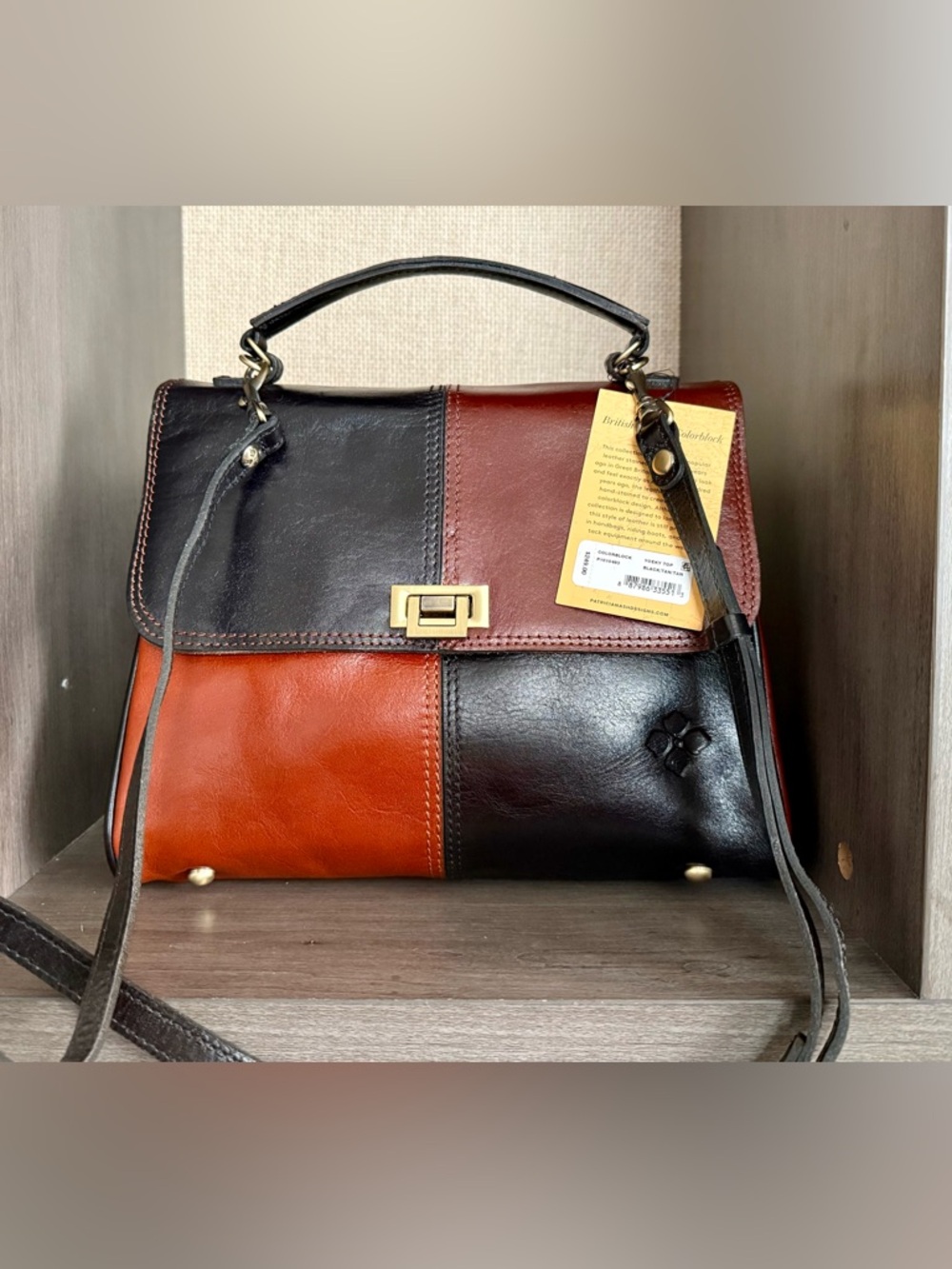 NWT Patricia Nash Colorblock Leather Satchel - Black, Brown, Rust